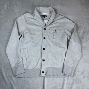 Banana Republic Sweater Men Large Shawl Collar Herringbone Button Front Grey
